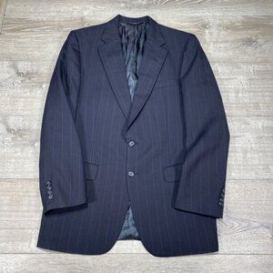 Vintage Burberrys Suit Mens 42 Long Navy Blue Pinstripe Wool Jacket Pants 90s